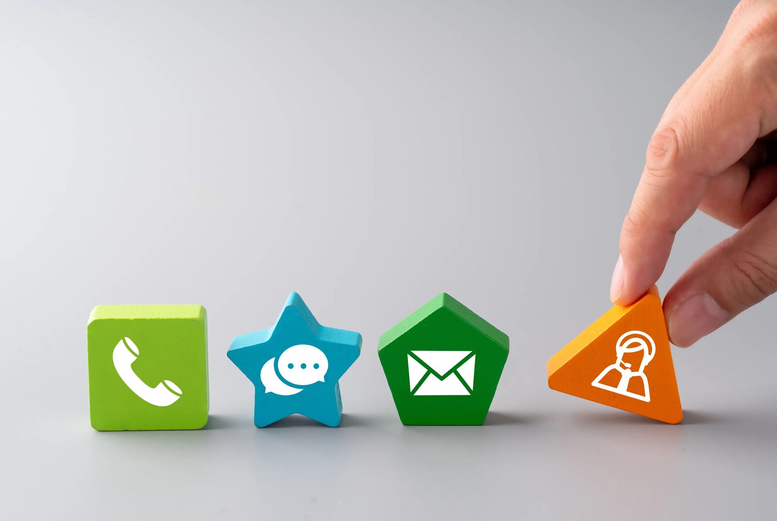 Different ways of getting in touch, illustrated as coloured blocks